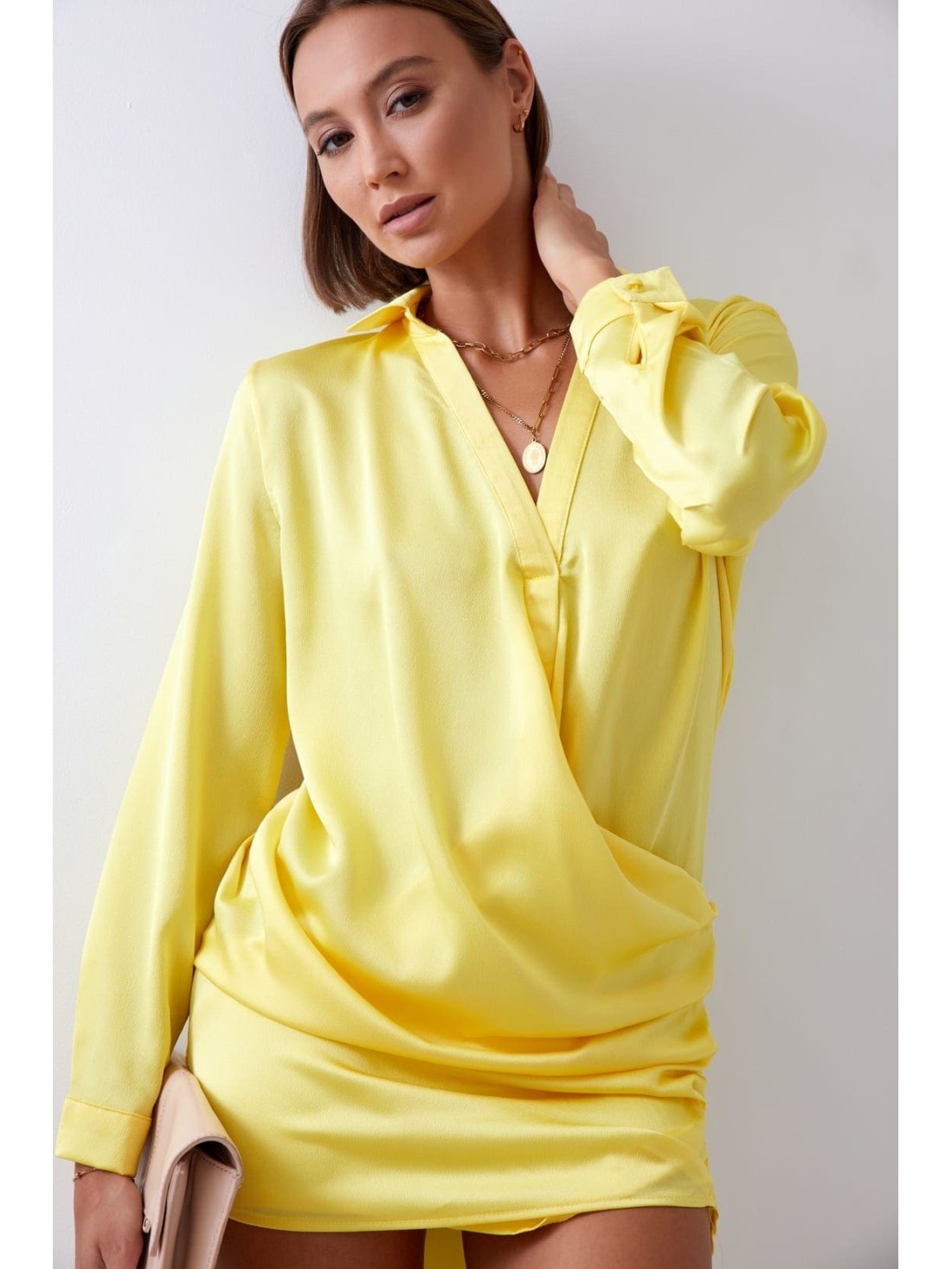 Yellow shirt dress with ruffles FG641 - Online store - Boutique